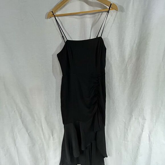 NWT black Express dress Medium adjustable spaghetti straps gathered at s… - Picture 2 of 7